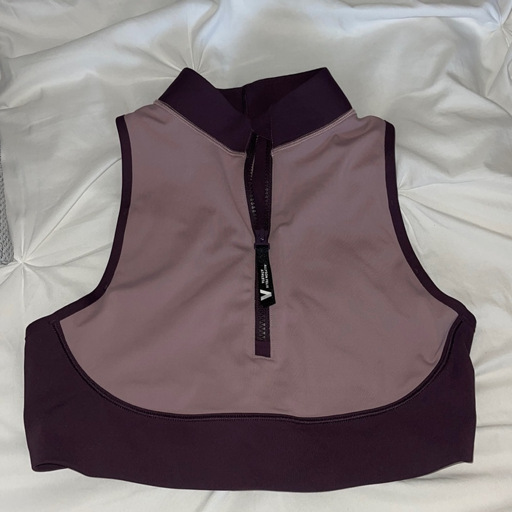purple alyson felix + athleta workout crop top